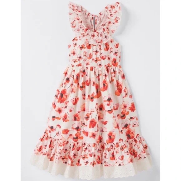 Red and White floral print maxidress sleeveless NWT 100% Cotton Machine washable - Picture 3 of 3